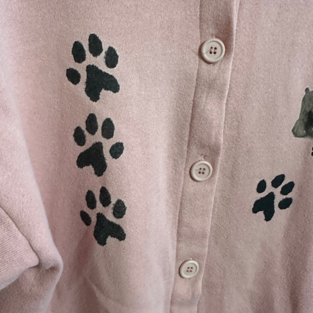 Pleasant Shade Pink Schnauzer Paw Print Button Up Cardigan Sweatshirt Women's XL - Picture 4 of 7